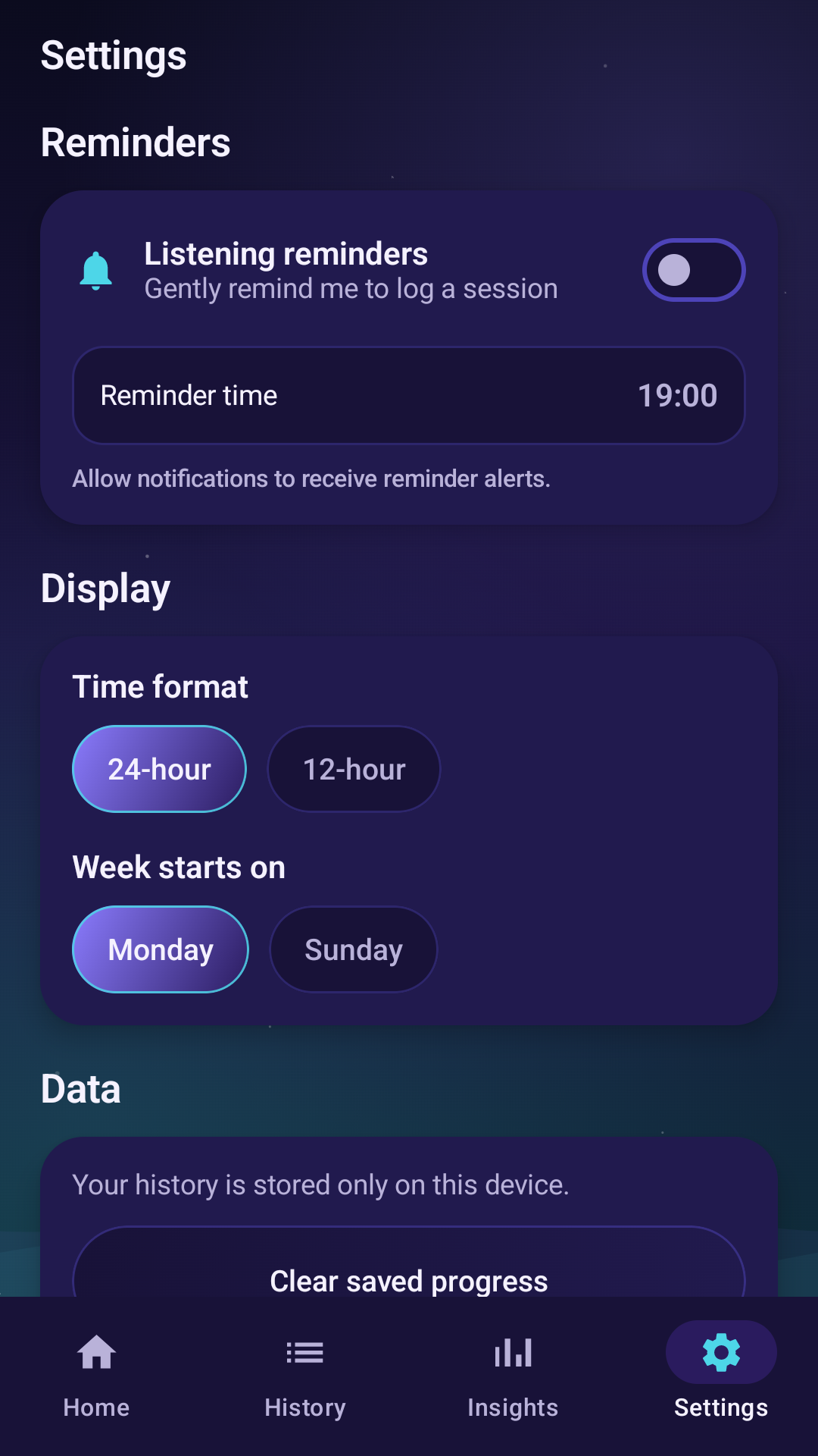 Audio Whisper settings screen